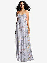 Alt View 5 Thumbnail - Butterfly Botanica Silver Dove Strapless Empire Waist Cutout Maxi Dress with Covered Button Detail