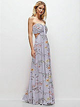 Rear View Thumbnail - Butterfly Botanica Silver Dove Strapless Empire Waist Cutout Maxi Dress with Covered Button Detail