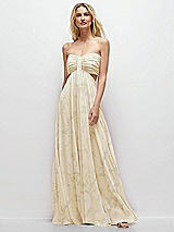 Front View Thumbnail - Butter Yellow Floral Strapless Empire Waist Cutout Maxi Dress with Covered Button Detail