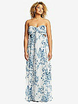 Alt View 1 Thumbnail - Cottage Rose Dusk Blue Strapless Empire Waist Cutout Maxi Dress with Covered Button Detail