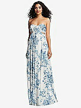 Alt View 5 Thumbnail - Cottage Rose Dusk Blue Strapless Empire Waist Cutout Maxi Dress with Covered Button Detail