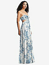 Alt View 6 Thumbnail - Cottage Rose Dusk Blue Strapless Empire Waist Cutout Maxi Dress with Covered Button Detail