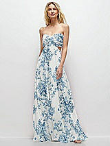 Front View Thumbnail - Cottage Rose Dusk Blue Strapless Empire Waist Cutout Maxi Dress with Covered Button Detail
