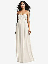 Alt View 5 Thumbnail - Ivory Strapless Empire Waist Cutout Maxi Dress with Covered Button Detail