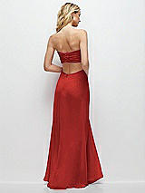 Side View Thumbnail - Poppy Red Strapless Empire Waist Cutout Maxi Dress with Covered Button Detail
