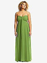 Alt View 1 Thumbnail - Peridot Green Strapless Empire Waist Cutout Maxi Dress with Covered Button Detail