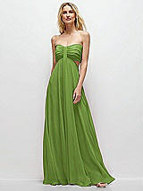 Front View Thumbnail - Peridot Green Strapless Empire Waist Cutout Maxi Dress with Covered Button Detail