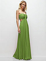 Rear View Thumbnail - Peridot Green Strapless Empire Waist Cutout Maxi Dress with Covered Button Detail