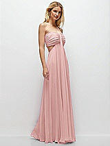 Rear View Thumbnail - Rose Strapless Empire Waist Cutout Maxi Dress with Covered Button Detail
