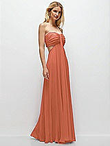 Rear View Thumbnail - Terracotta Copper Strapless Empire Waist Cutout Maxi Dress with Covered Button Detail
