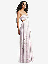 Alt View 6 Thumbnail - Watercolor Print Strapless Empire Waist Cutout Maxi Dress with Covered Button Detail