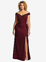 Alt View 1 Thumbnail - Cabernet Cuffed Off-the-Shoulder Pleated Faux Wrap Maxi Dress