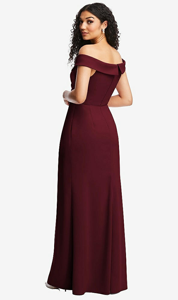 Back View - Cabernet Cuffed Off-the-Shoulder Pleated Faux Wrap Maxi Dress