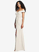 Side View Thumbnail - Ivory Cuffed Off-the-Shoulder Pleated Faux Wrap Maxi Dress