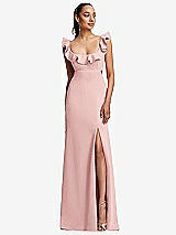 Front View Thumbnail - Rose Ruffle-Trimmed Neckline Cutout Tie-Back Trumpet Gown