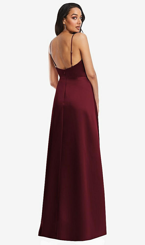 Back View - Cabernet Adjustable Strap Faux Wrap Maxi Dress with Covered Button Details