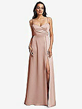 Front View Thumbnail - Toasted Sugar Adjustable Strap Faux Wrap Maxi Dress with Covered Button Details