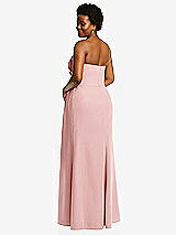 Rear View Thumbnail - Rose Strapless Pleated Faux Wrap Trumpet Gown with Front Slit