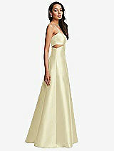 Side View Thumbnail - Butter Yellow Open Neckline Cutout Satin Twill A-Line Gown with Pockets