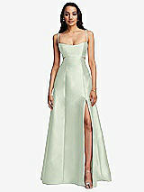 Front View Thumbnail - Mint Green Open Neckline Cutout Satin Twill A-Line Gown with Pockets