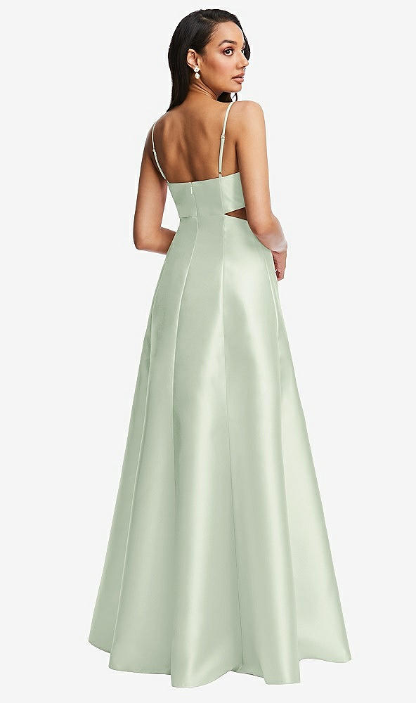 Back View - Mint Green Open Neckline Cutout Satin Twill A-Line Gown with Pockets