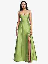 Front View Thumbnail - Mojito Open Neckline Cutout Satin Twill A-Line Gown with Pockets