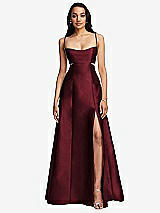 Front View Thumbnail - Cabernet Open Neckline Cutout Satin Twill A-Line Gown with Pockets