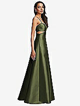 Side View Thumbnail - Olive Green Open Neckline Cutout Satin Twill A-Line Gown with Pockets