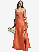 Alt View 1 Thumbnail - Portofino Orange Open Neckline Cutout Satin Twill A-Line Gown with Pockets