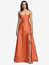 Front View Thumbnail - Portofino Orange Open Neckline Cutout Satin Twill A-Line Gown with Pockets