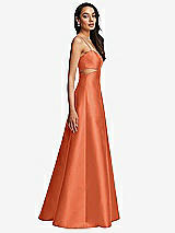 Side View Thumbnail - Portofino Orange Open Neckline Cutout Satin Twill A-Line Gown with Pockets