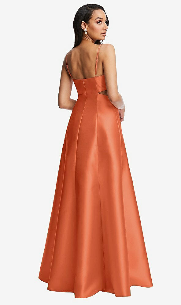Back View - Portofino Orange Open Neckline Cutout Satin Twill A-Line Gown with Pockets
