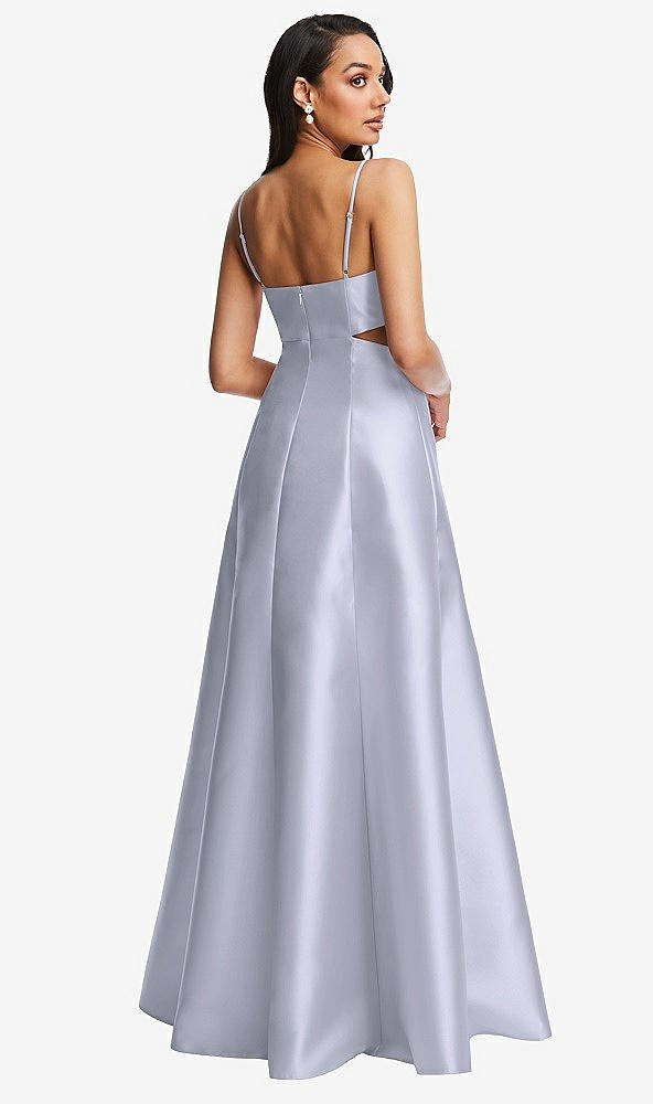 Back View - Silver Dove Open Neckline Cutout Satin Twill A-Line Gown with Pockets