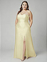 Alt View 1 Thumbnail - Butter Yellow Strapless A-line Satin Gown with Modern Bow Detail