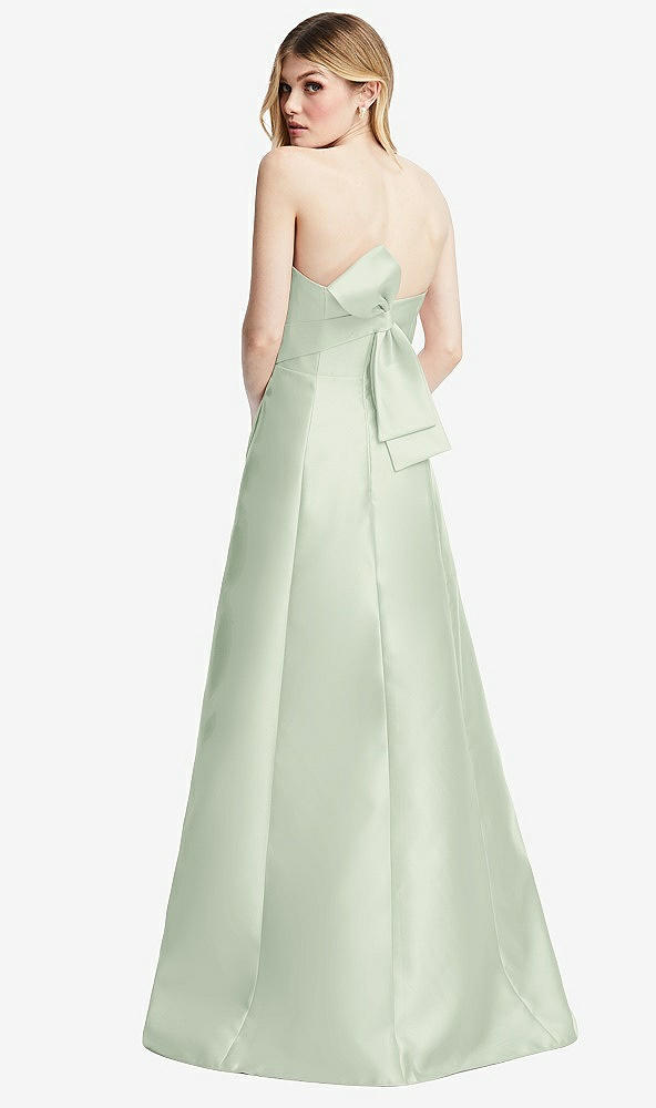 Front View - Mint Green Strapless A-line Satin Gown with Modern Bow Detail