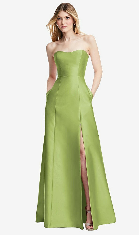 Back View - Mojito Strapless A-line Satin Gown with Modern Bow Detail