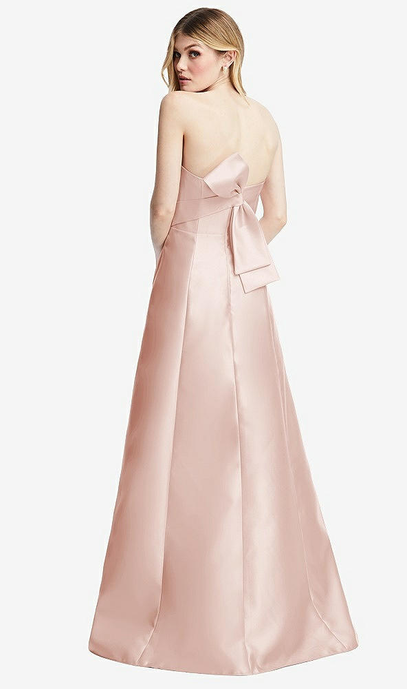 Front View - Blush Strapless A-line Satin Gown with Modern Bow Detail