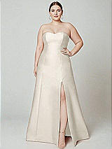 Alt View 2 Thumbnail - Ivory Strapless A-line Satin Gown with Modern Bow Detail