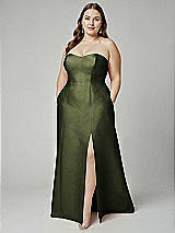 Alt View 1 Thumbnail - Olive Green Strapless A-line Satin Gown with Modern Bow Detail
