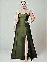 Alt View 2 Thumbnail - Olive Green Strapless A-line Satin Gown with Modern Bow Detail