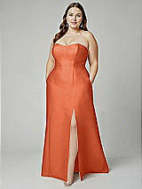 Alt View 1 Thumbnail - Portofino Orange Strapless A-line Satin Gown with Modern Bow Detail