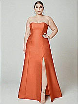 Alt View 2 Thumbnail - Portofino Orange Strapless A-line Satin Gown with Modern Bow Detail