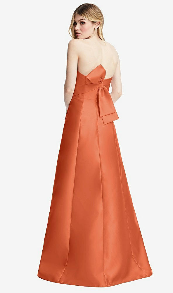 Front View - Portofino Orange Strapless A-line Satin Gown with Modern Bow Detail