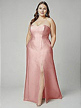 Alt View 1 Thumbnail - Rose Strapless A-line Satin Gown with Modern Bow Detail