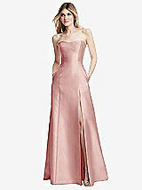 Rear View Thumbnail - Rose Strapless A-line Satin Gown with Modern Bow Detail