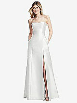 Rear View Thumbnail - White Strapless A-line Satin Gown with Modern Bow Detail
