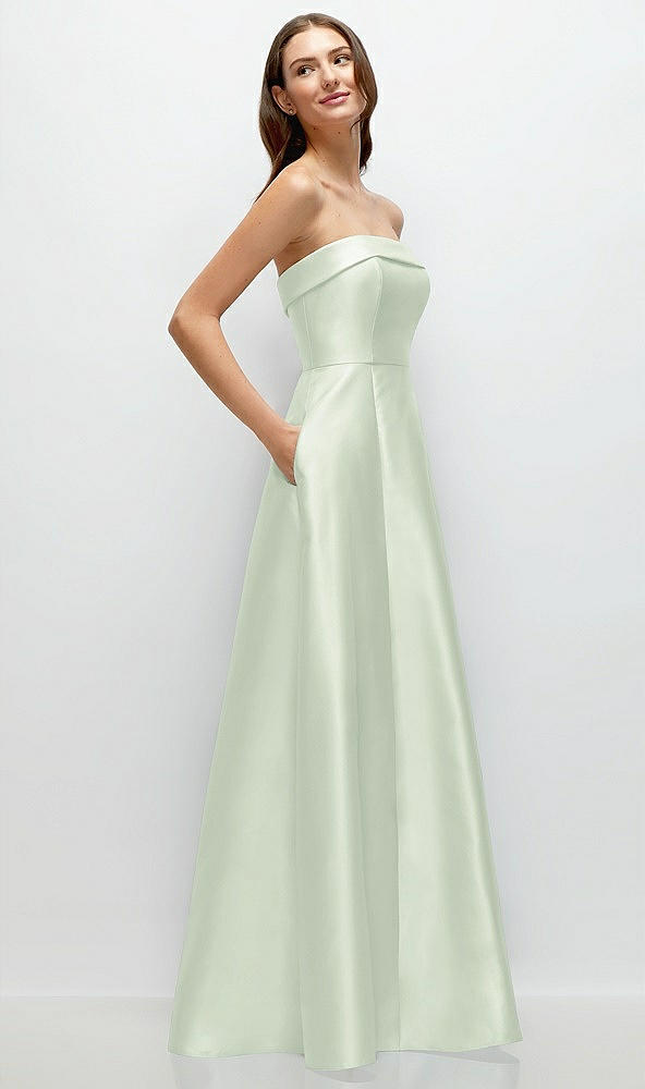 Back View - Mint Green Strapless Bias Cuff Bodice Satin Gown with Pockets