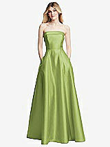 Alt View 3 Thumbnail - Mojito Strapless Bias Cuff Bodice Satin Gown with Pockets