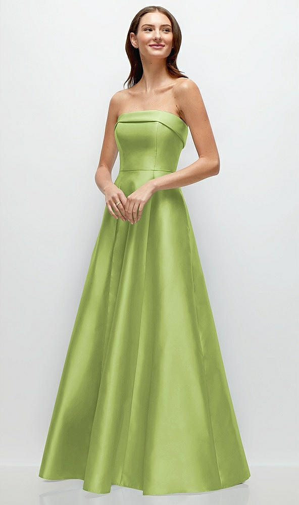Front View - Mojito Strapless Bias Cuff Bodice Satin Gown with Pockets