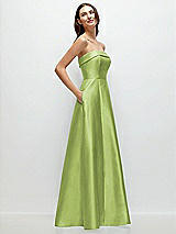 Rear View Thumbnail - Mojito Strapless Bias Cuff Bodice Satin Gown with Pockets